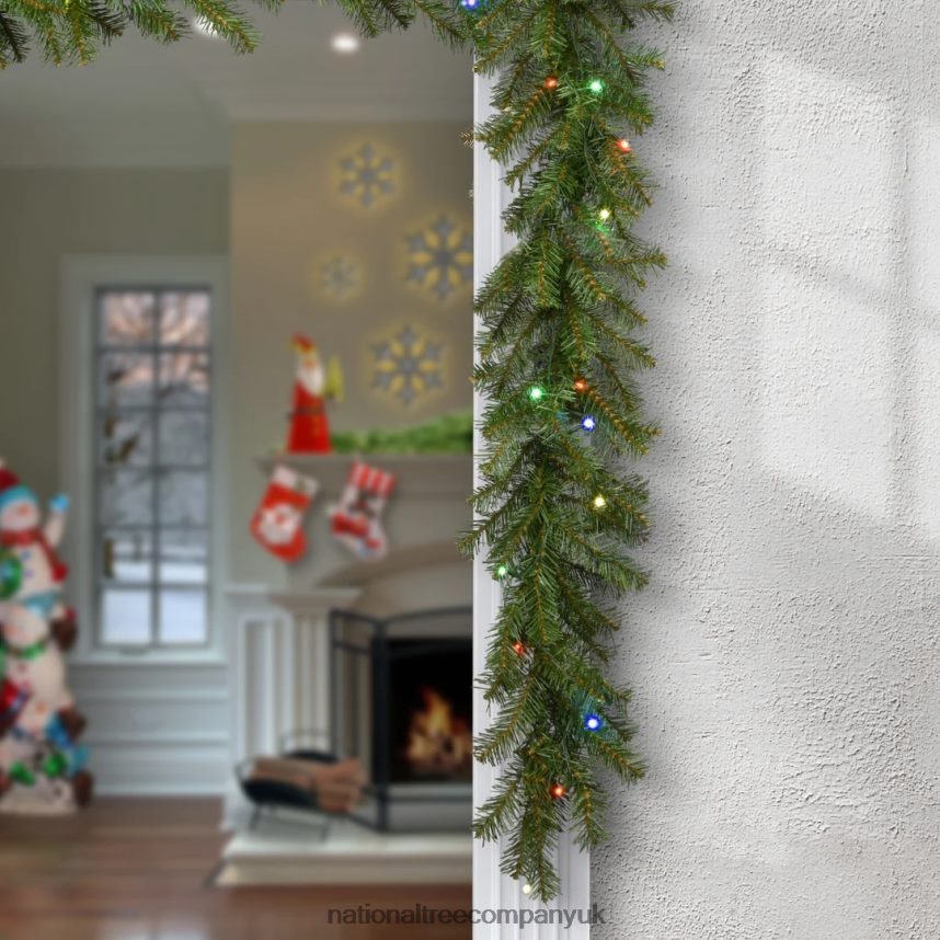 Greenery | National Tree Company Pre-Lit Artificial Christmas Garland Green Evergreen Multicolor Lights Plug In Christmas Collection 9 Feet F2L4F348